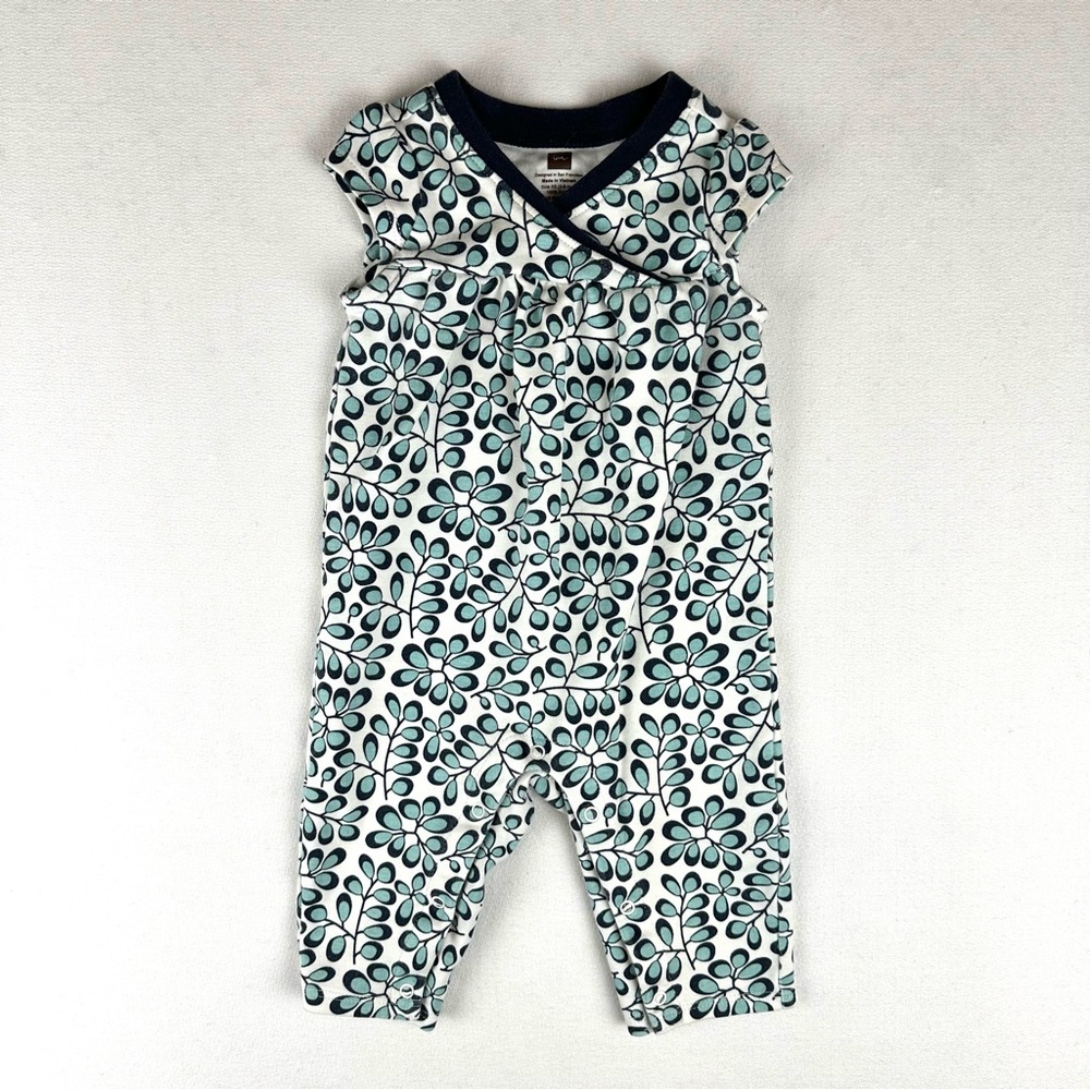 Tea Collection Floral Cap Sleeve Pant Romper 3/6M Playwear Cotton